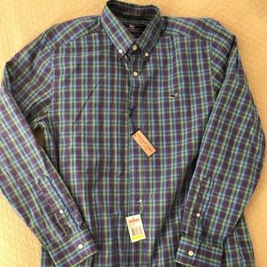 VV whale shirt, blue/purple/green checkered